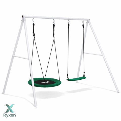Huśtawka Ogrodowa Bocianie Gniazdo Siedzisko 2w1 Stelaż Biały 210x170 cm LEAN SPORT