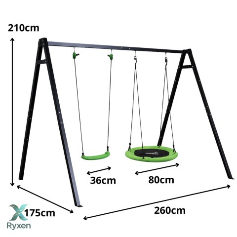 Huśtawka Ogrodowa Bocianie Gniazdo Siedzisko 2w1 Stelaż Czarny 260x173 cm LEAN SPORT