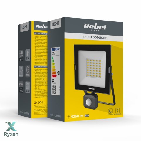 Reflektor LED naświetlacz Rebel 50W z sensorem ruchu i zmierzchu, 6500K Rebel