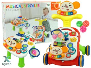 Interaktywny Pchacz Chodzik Stolik 2w1 Czerwony LEAN TOYS