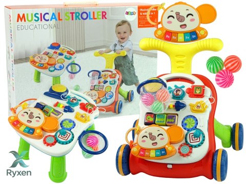 Interaktywny Pchacz Chodzik Stolik 2w1 Czerwony LEAN TOYS