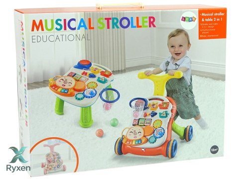Interaktywny Pchacz Chodzik Stolik 2w1 Czerwony LEAN TOYS