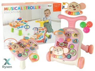 Interaktywny Pchacz, Chodzik Stolik 2w1 Różowy LEAN TOYS