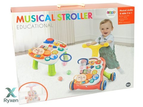 Interaktywny Pchacz, Chodzik Stolik 2w1 Różowy LEAN TOYS