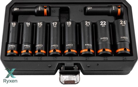 Nasadki udarowe 1/2", 10-24 mm, zestaw 10 szt., CrMo NEO TOOLS