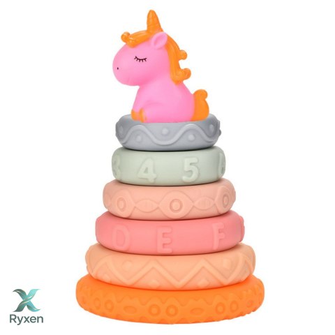 Piramidka Wieża Dla Malucha Gumowe Miękkie Klocki Jednorożec LEAN TOYS