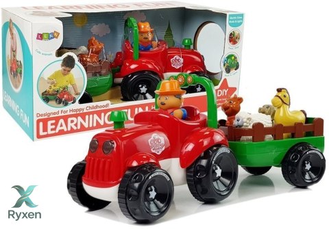 Traktor z Przyczepką, Zwierzętami Dla Niemowląt na Baterie Światła Dźwięk LEAN TOYS