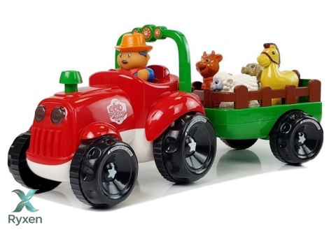 Traktor z Przyczepką, Zwierzętami Dla Niemowląt na Baterie Światła Dźwięk LEAN TOYS