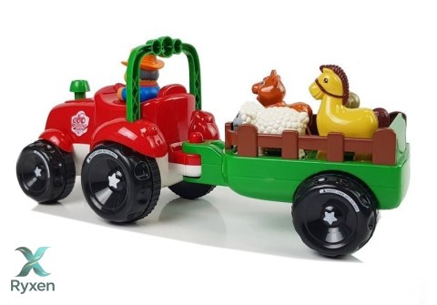 Traktor z Przyczepką, Zwierzętami Dla Niemowląt na Baterie Światła Dźwięk LEAN TOYS