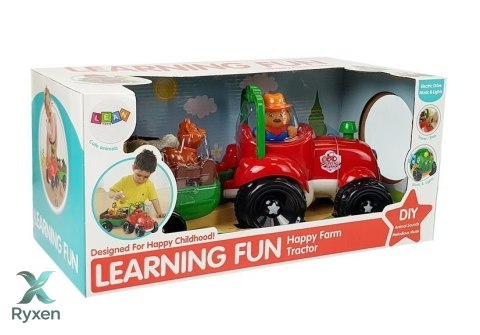Traktor z Przyczepką, Zwierzętami Dla Niemowląt na Baterie Światła Dźwięk LEAN TOYS