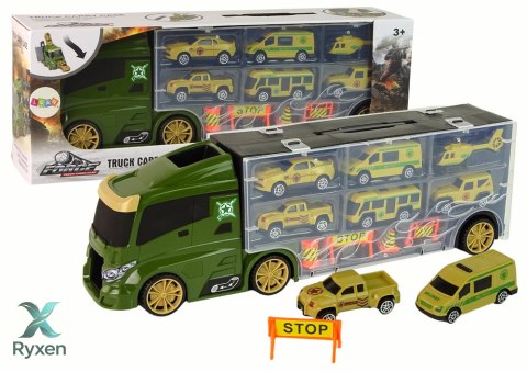 Zestaw Militarny Wojskowy Auto Ciężarówka Resoraki Walizka Na Auta LEAN TOYS