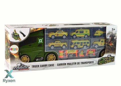 Zestaw Militarny Wojskowy Auto Ciężarówka Resoraki Walizka Na Auta LEAN TOYS