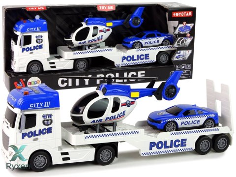 Zestaw Policja Laweta Ciężarówka Autko Helikopter Dźwięk Światła LEAN TOYS