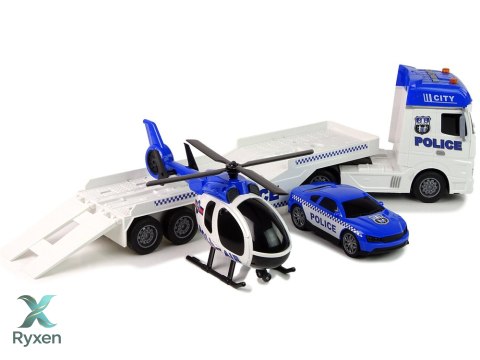 Zestaw Policja Laweta Ciężarówka Autko Helikopter Dźwięk Światła LEAN TOYS