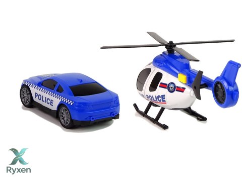 Zestaw Policja Laweta Ciężarówka Autko Helikopter Dźwięk Światła LEAN TOYS