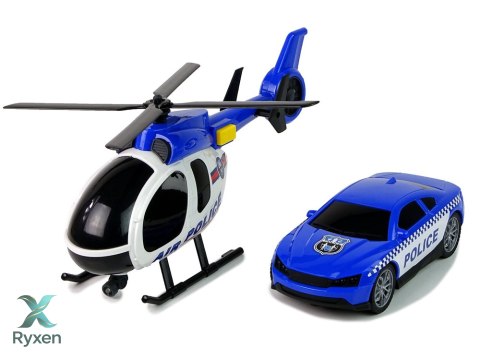 Zestaw Policja Laweta Ciężarówka Autko Helikopter Dźwięk Światła LEAN TOYS