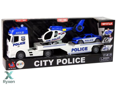 Zestaw Policja Laweta Ciężarówka Autko Helikopter Dźwięk Światła LEAN TOYS