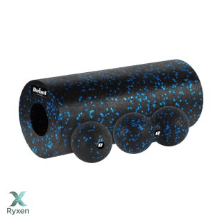 Zestaw wałek do masażu, roller, piłka, duoball , 3 elementy, kolor czarno-niebieski, materiał EPP, REBEL ACTIVE Rebel