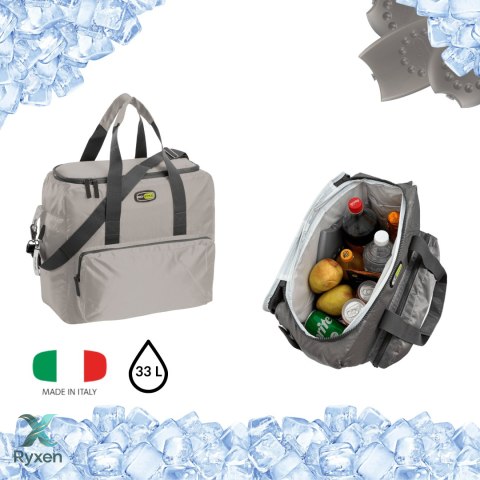 Torba termiczna Kamai Gio Style na ramię, pastelowy szary, z kieszeniami i rączką do noszenia, pojemność 33L Giostyle