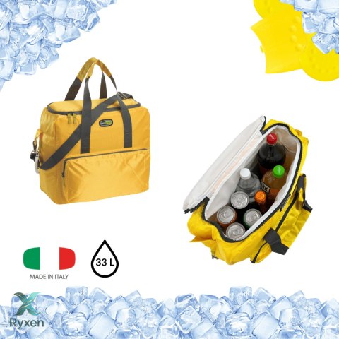 Torba termiczna Kamai Gio Style na ramię, żółta, z kieszeniami i rączką do noszenia, pojemność 33L Giostyle