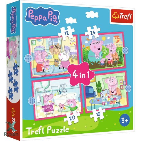 Puzzle - 4w1 (12, 15, 20, 24) - Peppa uwielbia przygody - Świnka Peppa - Trefl 34672 TREFL PUZZLE