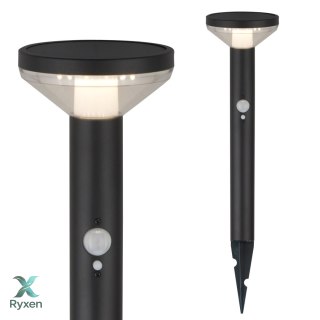 Solarna lampa LED Maclean, z czujnikiem, 3 tryby, wbijana, Li-ion 18650, IP44, 3,7V, 1200 mAh, Czarna, MCE465 B Maclean