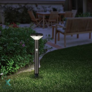 Solarna lampa LED Maclean, z czujnikiem, 3 tryby, wbijana, Li-ion 18650, IP44, 3,7V, 1200 mAh, Czarna, MCE465 B Maclean