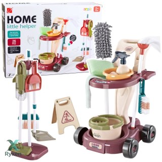 Zestaw Do Sprzątania Dla Dzieci Wózek Mop Wiadro Odkurzacz 26 el. LEAN TOYS
