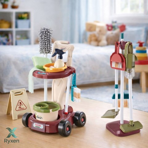 Zestaw Do Sprzątania Dla Dzieci Wózek Mop Wiadro Odkurzacz 26 el. LEAN TOYS