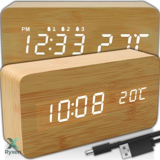 Budzik zegar termometr elektroniczny zegarek alarm - drewniany e291 RTO