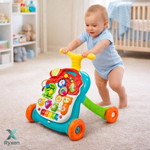 Chodzik Pchacz Edukacyjny Stolik Panel Interaktywny 5w1 Wielokolorowy LEAN TOYS