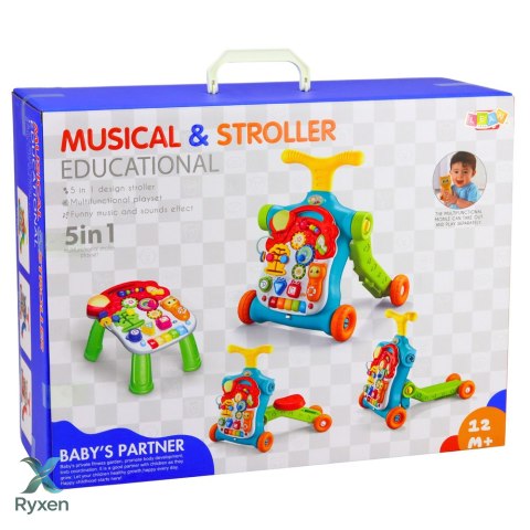 Chodzik Pchacz Hulajnoga Stolik Edukacyjny Panel Interaktywny 5w1 Kolorowy LEAN TOYS