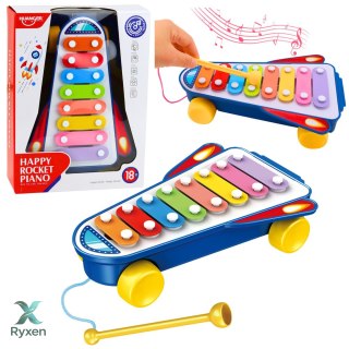 Cymbałki Dla Dzieci Rakieta Na Kółkach Statek Kosmiczny Pałeczka Niebieski LEAN TOYS