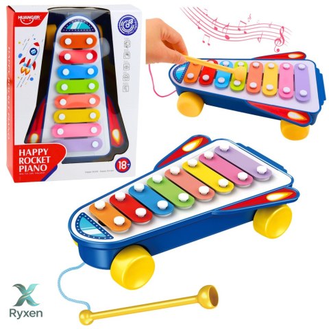 Cymbałki Dla Dzieci Rakieta Na Kółkach Statek Kosmiczny Pałeczka Niebieski LEAN TOYS