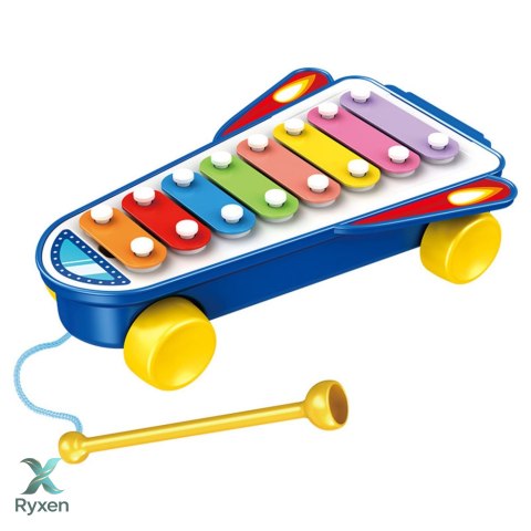Cymbałki Dla Dzieci Rakieta Na Kółkach Statek Kosmiczny Pałeczka Niebieski LEAN TOYS