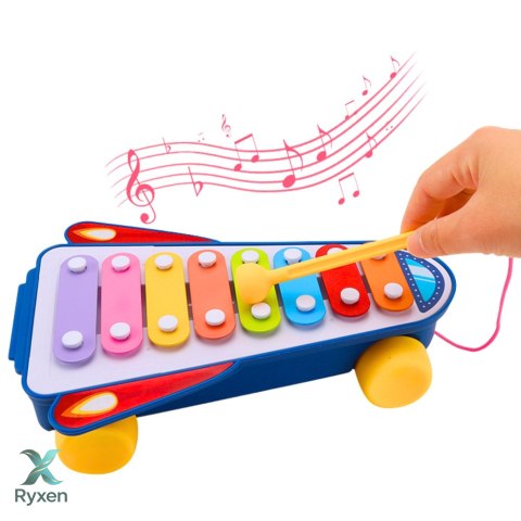 Cymbałki Dla Dzieci Rakieta Na Kółkach Statek Kosmiczny Pałeczka Niebieski LEAN TOYS