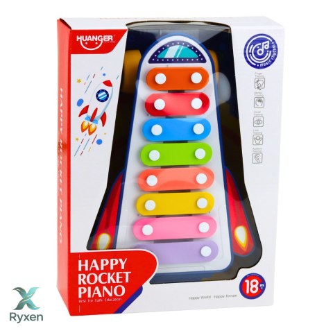 Cymbałki Dla Dzieci Rakieta Na Kółkach Statek Kosmiczny Pałeczka Niebieski LEAN TOYS