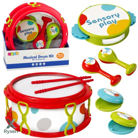 Instrumenty Muzyczne Dla Dzieci Bębenek Grzechotki Tamburyn Kastaniety LEAN TOYS