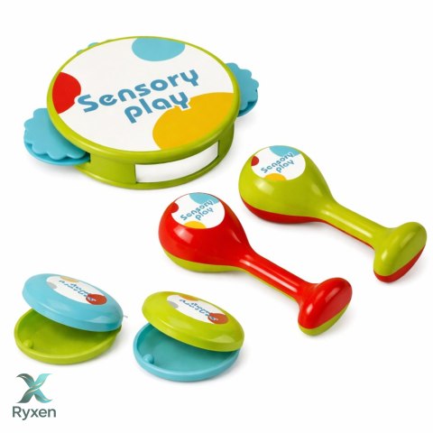 Instrumenty Muzyczne Dla Dzieci Bębenek Grzechotki Tamburyn Kastaniety LEAN TOYS