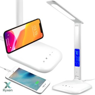 Lampka led biurkowa 5 trybów światła ładowarka ekran lcd budzik zegar temp RTO
