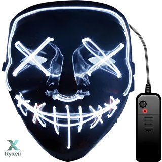 Maska led świecąca ledowa halloween impreza purge - biała RTO