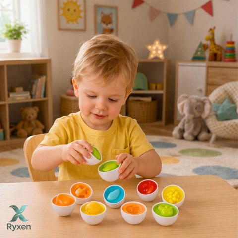 Sorter Edukacyjny Jajka Dopasowywanie Kształtów Owoce Kolorowe 12 szt. LEAN TOYS