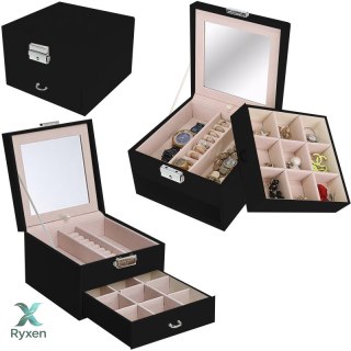 Szkatułka na biżuterię pojemny organizer elegancki kuferek z lusterkiem RTO