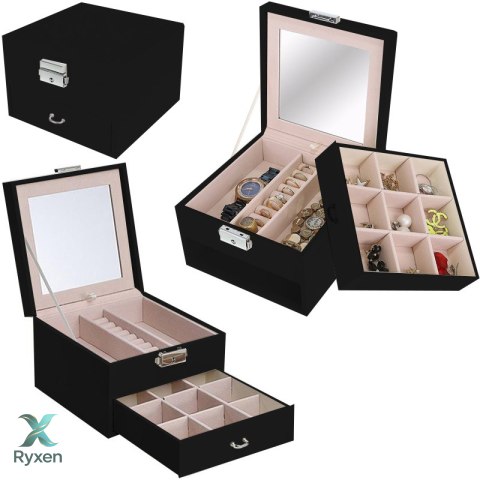 Szkatułka na biżuterię pojemny organizer elegancki kuferek z lusterkiem RTO