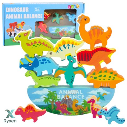 Wieża Z Dinozaurów Gra Równowagi Zręczność Drewniane Klocki Układanka 12el. LEAN TOYS