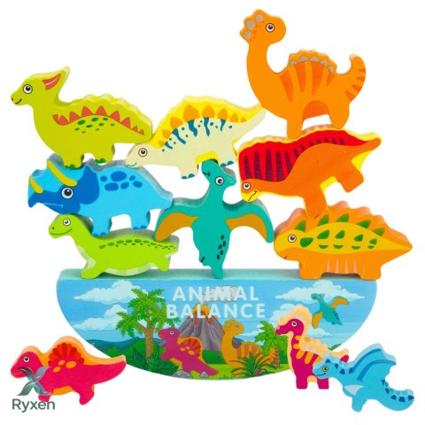 Wieża Z Dinozaurów Gra Równowagi Zręczność Drewniane Klocki Układanka 12el. LEAN TOYS
