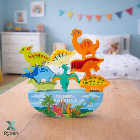 Wieża Z Dinozaurów Gra Równowagi Zręczność Drewniane Klocki Układanka 12el. LEAN TOYS
