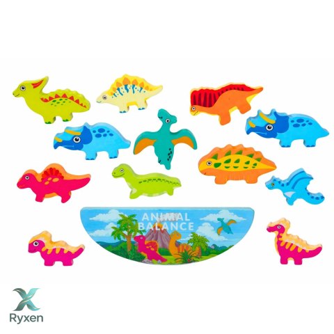 Wieża Z Dinozaurów Gra Równowagi Zręczność Drewniane Klocki Układanka 12el. LEAN TOYS