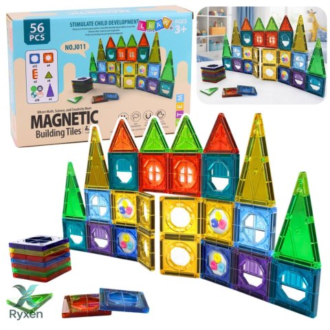 Zestaw Klocki Magnetyczne Konstrukcyjne 3D Okienka Panele Kolorowe 56 el. LEAN TOYS