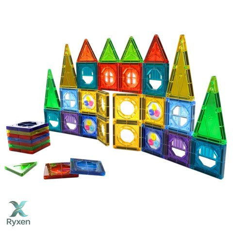 Zestaw Klocki Magnetyczne Konstrukcyjne 3D Okienka Panele Kolorowe 56 el. LEAN TOYS